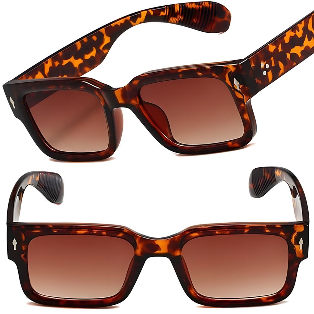 Tortoise & Brown Rectangle Sunglasses Rectangle Tortoise Y2K Bold For Unisex